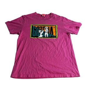 Vintage Gotcha Graphic Print T-Shirt Large Pink Dog Design Retro 90s